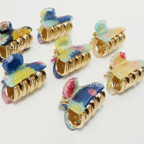 7x Haargreifer Acryl 3,8cm blau türkis gelb gold Haarspange Haarklammern 5237d